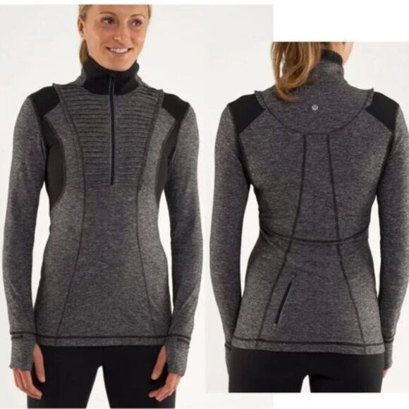 Lululemon Run Your Heart Out Heathered Gray Black Quarter Zip Pullover Size 6 - Picture 1 of 12